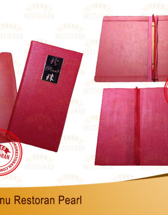 Cover menu kulit + logo plat hitam emas + jilid baut
