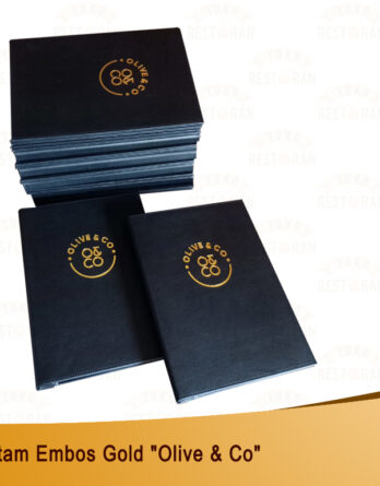Buku Menu Kulit Sintetis Embossed Logo Gold